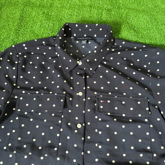 Tommy Hilfiger Women's Shirt Button Up Polka Dot Short Sleeve Navy Blue Size L - Picture 5 of 11
